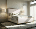 FM77004GD Mysen gold finish metal frame fabric upholstered queen bed