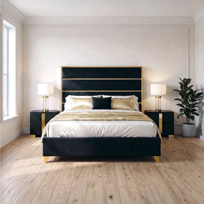 Andriola Gold/Black Tufted Fabric Upholstered Queen Bed – FM77005GDBK