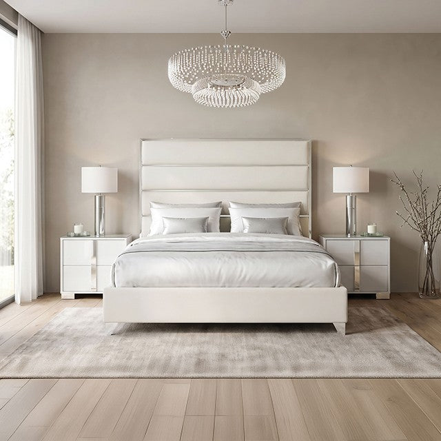 Andriola Silver/White Tufted Fabric Upholstered Queen Bed – FM77005SVWH
