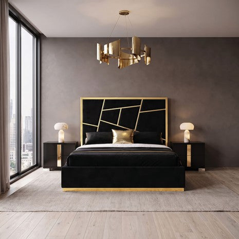 Bertoni Gold/Black Geometric Tufted Fabric Upholstered Queen Bed – FM77007GDBK