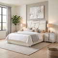Bertoni Silver/White Geometric Tufted Fabric Upholstered Queen Bed – FM77007SVWH