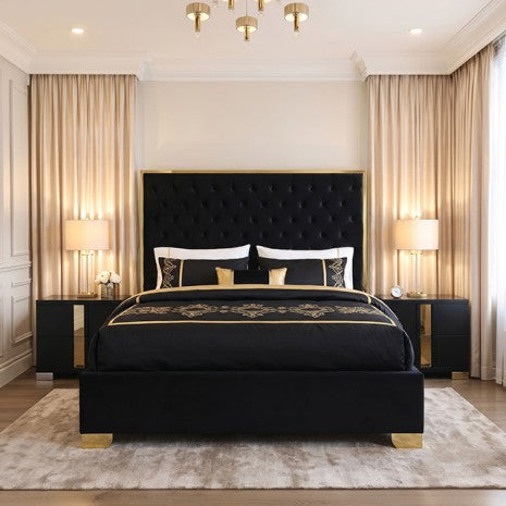 Best Quality Vastano Gold/Black Tufted Fabric Upholstered Queen Bed – FM77009GDBK