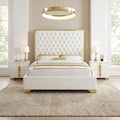 Best Quality Vastano Gold/White Tufted Fabric Upholstered Queen Bed – FM77009GDWH