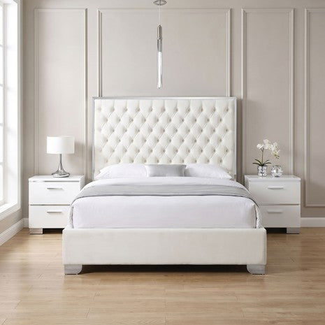 Best Quality Vastano Silver/White Tufted Fabric Upholstered Queen Bed – FM77009SVWH