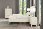 FM7700WH-4PC  4 pc Isadora antique white finish wood channel tufted fabric led lighting trim queen bed set