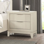 FM7700WH-4PC  4 pc Isadora antique white finish wood channel tufted fabric led lighting trim queen bed set