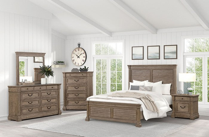 FM7701BR-4PC 4 pc Sheringham weathered grey finish wood shutter style headboard queen bedroom set
