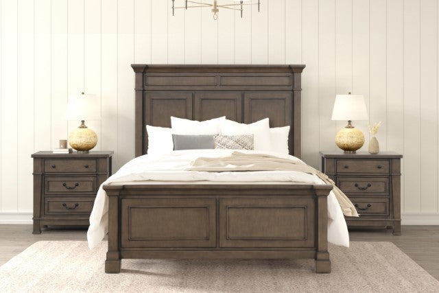 FM7702DB-4PC 4 pc Huddersfield dark walnut finish wood paneled look queen bedroom set