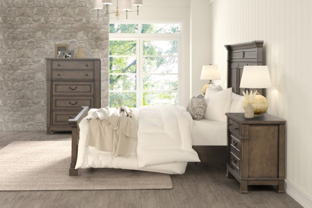 FM7702DB-4PC 4 pc Huddersfield dark walnut finish wood paneled look queen bedroom set