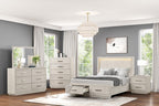 FM7703AK-4PC 4 pc Wellingborough light grey finish wood paneled look LED queen bedroom set