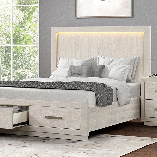 FM7703AK-4PC 4 pc Wellingborough light grey finish wood paneled look LED queen bedroom set