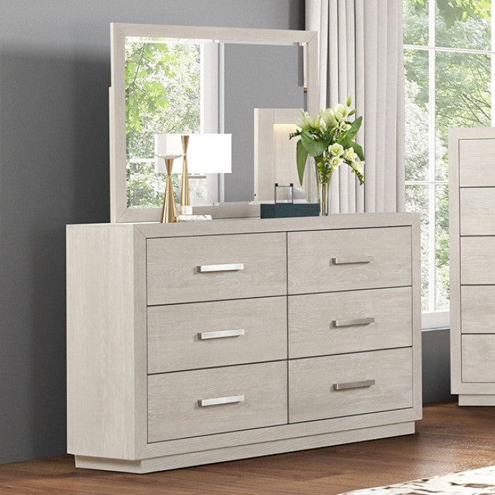FM7703AK-4PC 4 pc Wellingborough light grey finish wood paneled look LED queen bedroom set