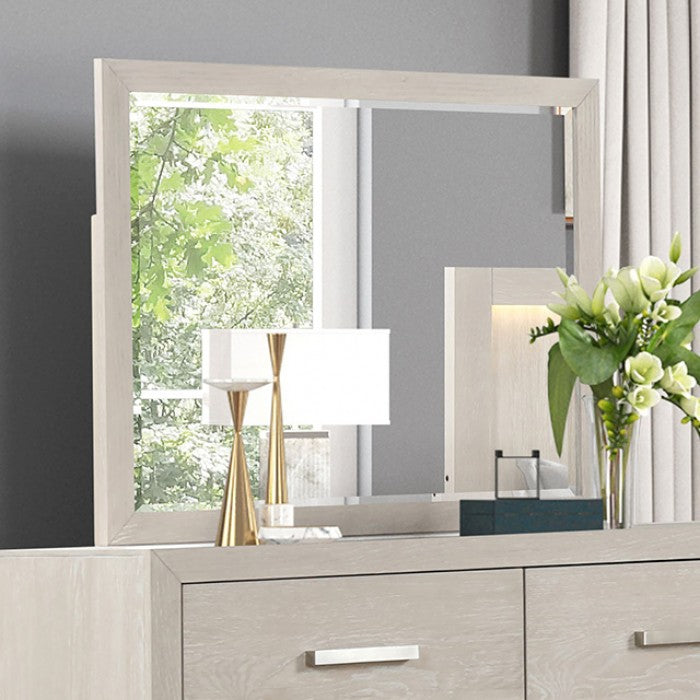 FM7703AK-4PC 4 pc Wellingborough light grey finish wood paneled look LED queen bedroom set