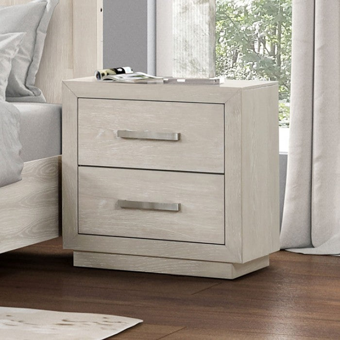 FM7703AK-4PC 4 pc Wellingborough light grey finish wood paneled look LED queen bedroom set