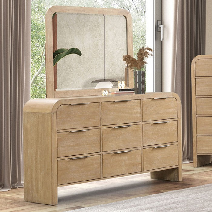 FM7705NT-4PC  4 pc Handforth natural finish wood channel tufted fabric headboard trim queen bed set