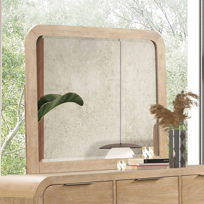 FM7705NT-4PC  4 pc Handforth natural finish wood channel tufted fabric headboard trim queen bed set