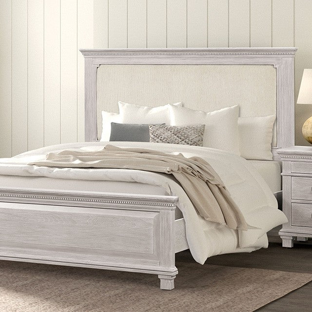 FM7707GY-4PC 4 pc Swanley weathered grey finish wood queen fabric paneled headboard bedroom set