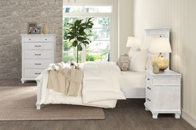 FM7707GY-4PC 4 pc Swanley weathered grey finish wood queen fabric paneled headboard bedroom set