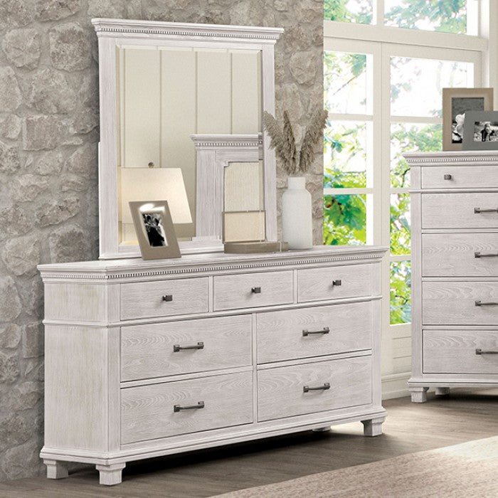 FM7707GY-4PC 4 pc Swanley weathered grey finish wood queen fabric paneled headboard bedroom set