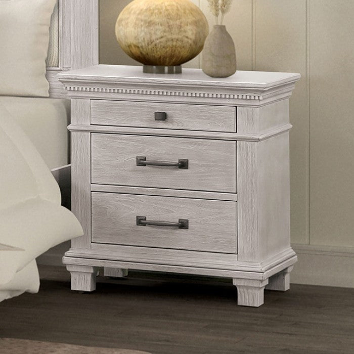 FM7707GY-4PC 4 pc Swanley weathered grey finish wood queen fabric paneled headboard bedroom set