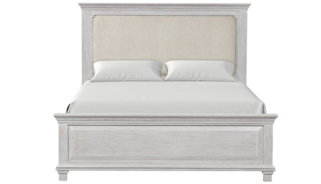 FM7707GY-4PC 4 pc Swanley weathered grey finish wood queen fabric paneled headboard bedroom set