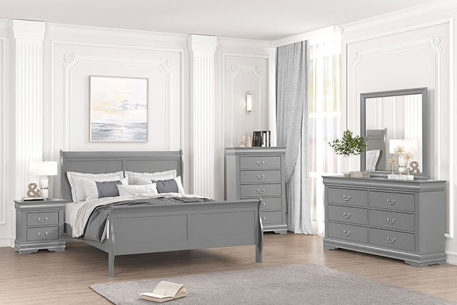 FM7866GY-4PC 4 pc Louis Phillipe gray finish wood sleigh queen bedroom set Canora grey malvern