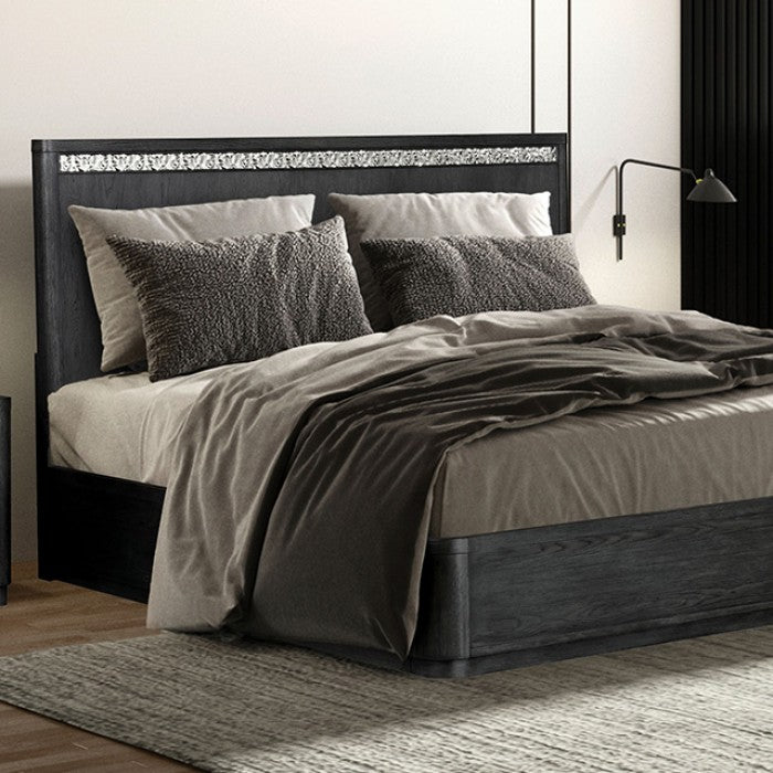 FM79001ES-4PC 4 pc Sterling west ash grey finish wood stainless steel panels queen bedroom set USB plugs
