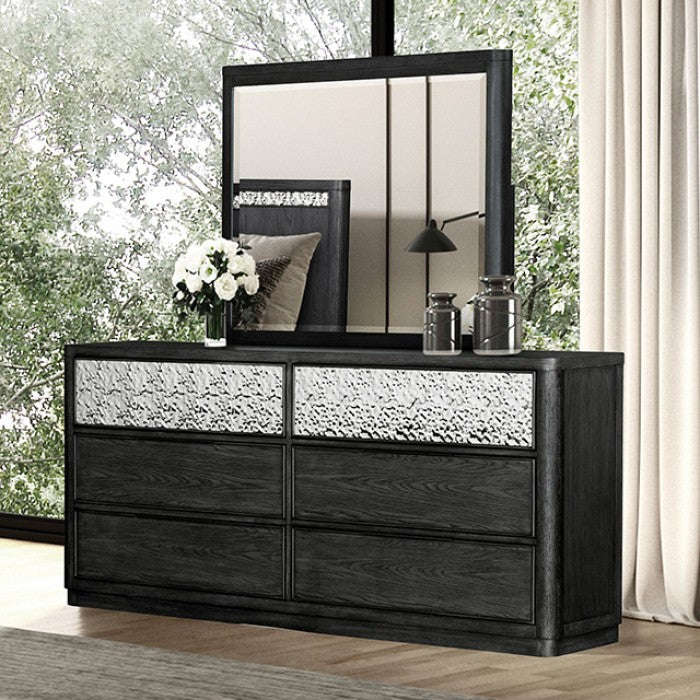 FM79001ES-4PC 4 pc Sterling west ash grey finish wood stainless steel panels queen bedroom set USB plugs