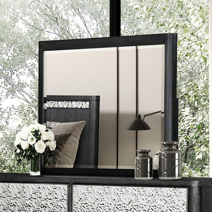 FM79001ES-4PC 4 pc Sterling west ash grey finish wood stainless steel panels queen bedroom set USB plugs