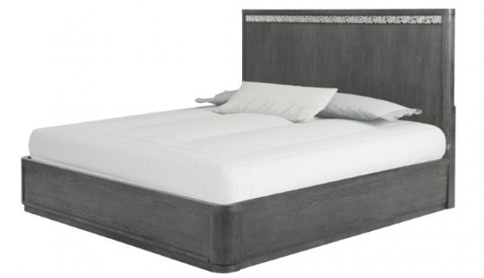 FM79001ES-4PC 4 pc Sterling west ash grey finish wood stainless steel panels queen bedroom set USB plugs