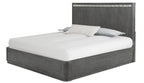 FM79001ES-4PC 4 pc Sterling west ash grey finish wood stainless steel panels queen bedroom set USB plugs