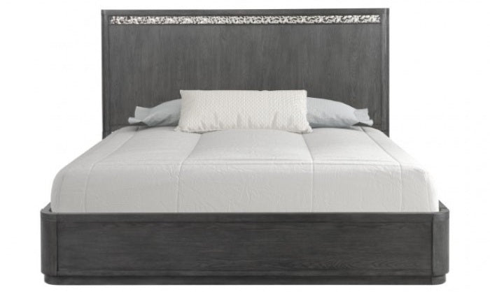 FM79001ES-4PC 4 pc Sterling west ash grey finish wood stainless steel panels queen bedroom set USB plugs
