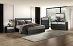 FM79001ES-4PC 4 pc Sterling west ash grey finish wood stainless steel panels queen bedroom set USB plugs