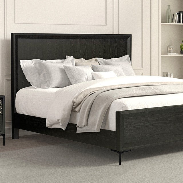 FM79008ES-4PC 4 pc Bashford espresso finish wood dented stainless steel accents queen bedroom set USB plugs