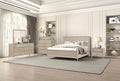 FM79008NT-4PC 4 pc Bashford natural oak finish wood dented stainless steel accents queen bedroom set USB plugs