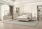 FM79008NT-4PC 4 pc Bashford natural oak finish wood dented stainless steel accents queen bedroom set USB plugs