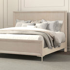 FM79008NT-4PC 4 pc Bashford natural oak finish wood dented stainless steel accents queen bedroom set USB plugs