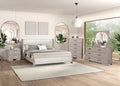 FM79010AK-4PC 4 pc Pocatello white oak finish wood fabric upholstered headboard queen bedroom set USB plugs