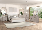FM79010AK-4PC 4 pc Pocatello white oak finish wood fabric upholstered headboard queen bedroom set USB plugs