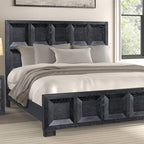 FM79011BK-4PC 4 pc Hatton cross weathered black finish wood paneled queen bedroom set USB plugs