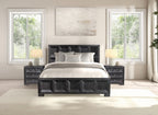 FM79011BK-4PC 4 pc Hatton cross weathered black finish wood paneled queen bedroom set USB plugs