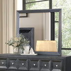 FM79021BK-4PC 4 pc Hatton cross weathered black finish wood panel queen bedroom set USB plugs