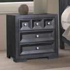FM79011BK-4PC 4 pc Hatton cross weathered black finish wood paneled queen bedroom set USB plugs