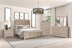 FM79011NT-4PC 4 pc Hatton cross weathered natural tawny finish wood paneled queen bedroom set USB plugs