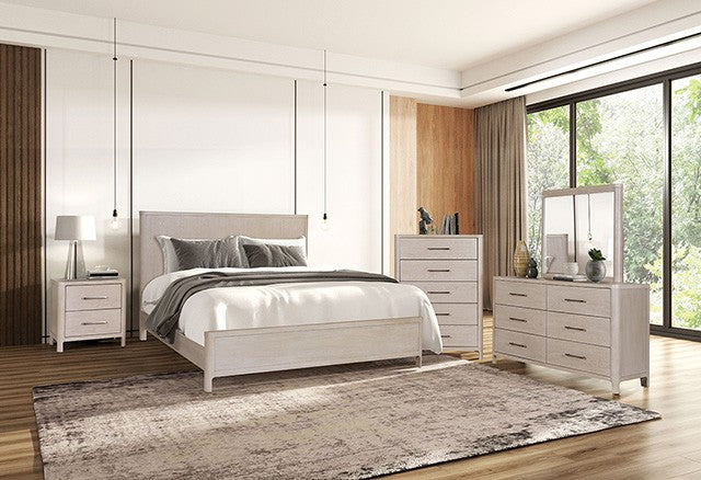 FM79013AK-4PC 4 pc Fareham white oak finish wood mid-century modern queen bedroom set USB plugs