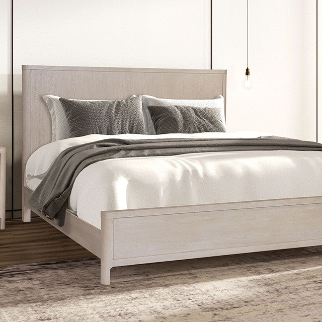 FM79013AK-4PC 4 pc Fareham white oak finish wood mid-century modern queen bedroom set USB plugs