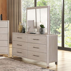 FM79013AK-4PC 4 pc Fareham white oak finish wood mid-century modern queen bedroom set USB plugs
