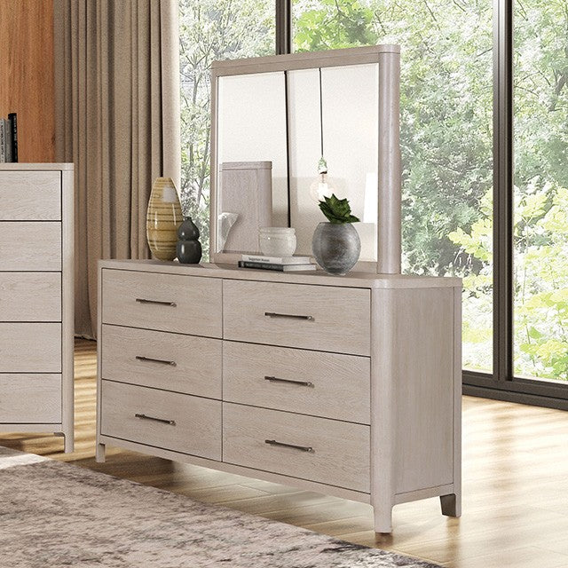 FM79013AK-4PC 4 pc Fareham white oak finish wood mid-century modern queen bedroom set USB plugs
