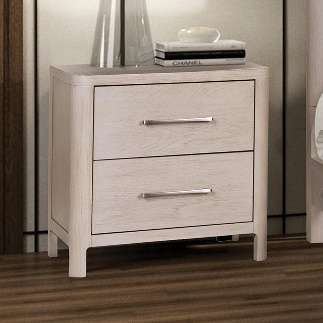 FM79013AK-4PC 4 pc Fareham white oak finish wood mid-century modern queen bedroom set USB plugs