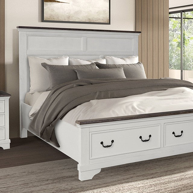 FM79014WH-4PC 4 pc Hampstead white and dark brown finish wood modern farmhouse queen bedroom set